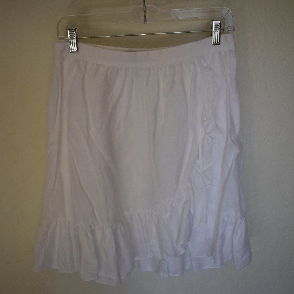 J Crew White Linen Wrap-Style Mini Skirt with Ruffle - Size 4